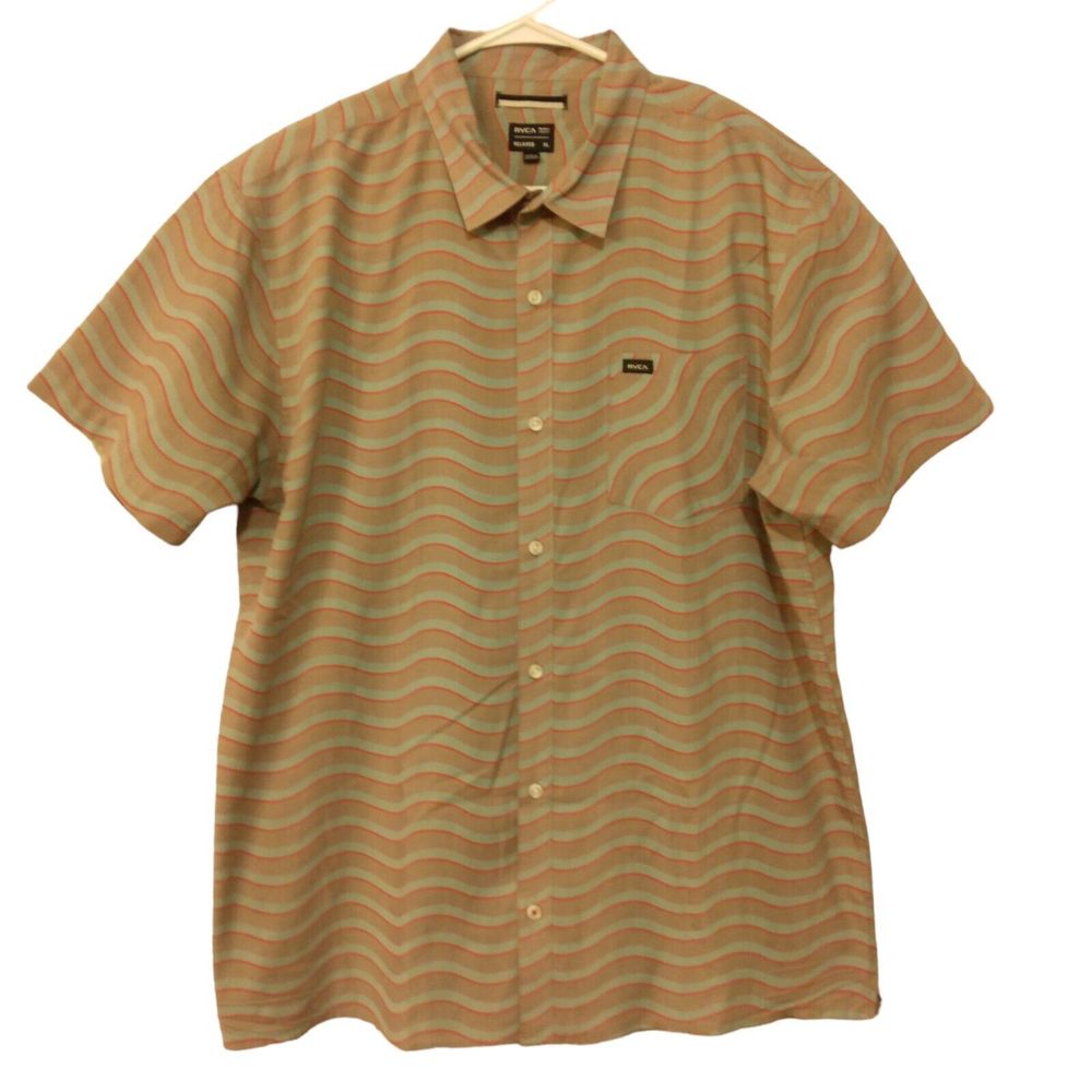 RVCA shirt mens XL Xlarge multicolor relaxed fit button short sleeve wave stripe